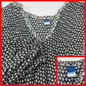 Old Navy Women's Black White Floral Print V Neck Long Sleeve Tunic Dress Size L